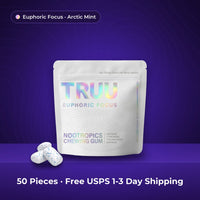 TRUU Nootropics Chewing Gum — Euphoric Focus, Arctic Mint, 50 pieces